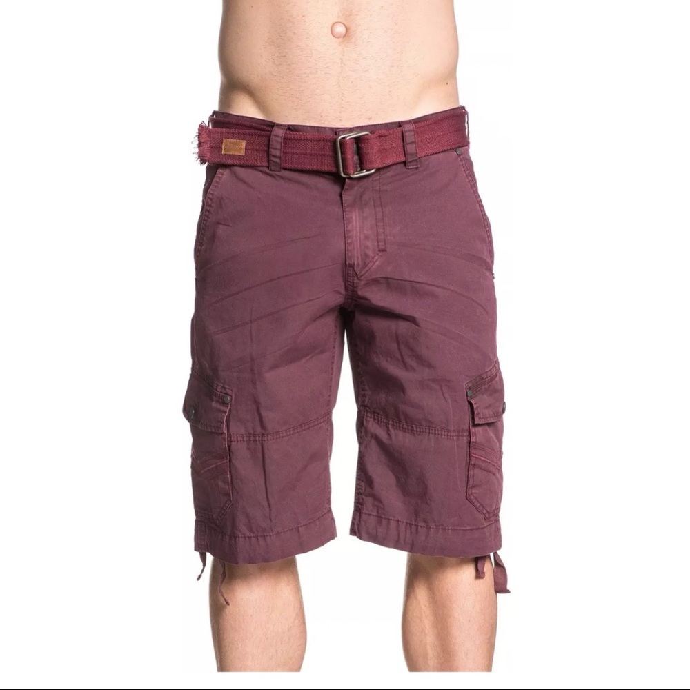Affliction Men's Cargo shorts Summer Biker MMA Brunt Red Biker Embroidered - Picture 2 of 5